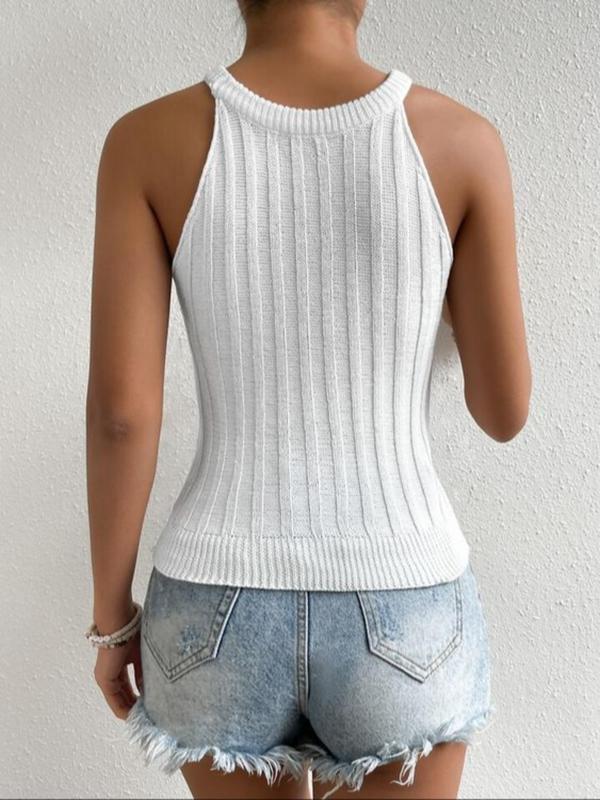 Women's Plain Round Neck Sweater Vest, Casual Solid Sleeveless Crew Neck Knit Top for Summer, Ladies Clothes for Daily Wear